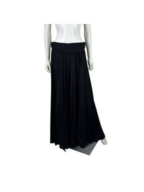 Vintage 60s Palazzo Pants Womens Large Black Pleated Wide Leg Belted Deadstock
